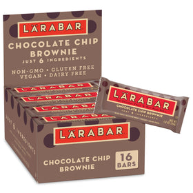 LÄRABAR Chocolate Chip Brownie box front shows real ingredients for a wholesome snack