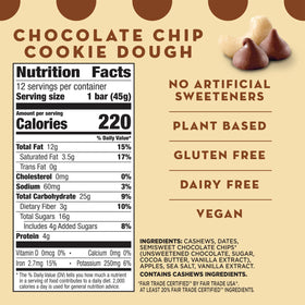 LÄRABAR Chocolate Chip Cookie Dough bar ingredients with cashews and dates