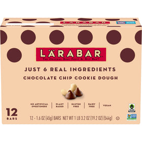 LÄRABAR Chocolate Chip Cookie Dough bar shows plant-based ingredients and chocolate chips