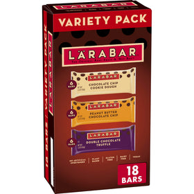 LÄRABAR Chocolate Lovers Variety Pack box, convenient gluten-free vegan snack.