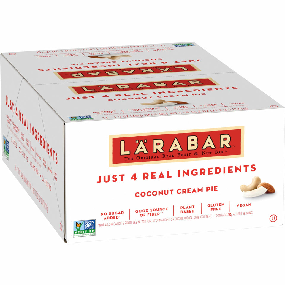 LÄRABAR Coconut Cream Pie bar unwrapped for quick, satisfying snack.