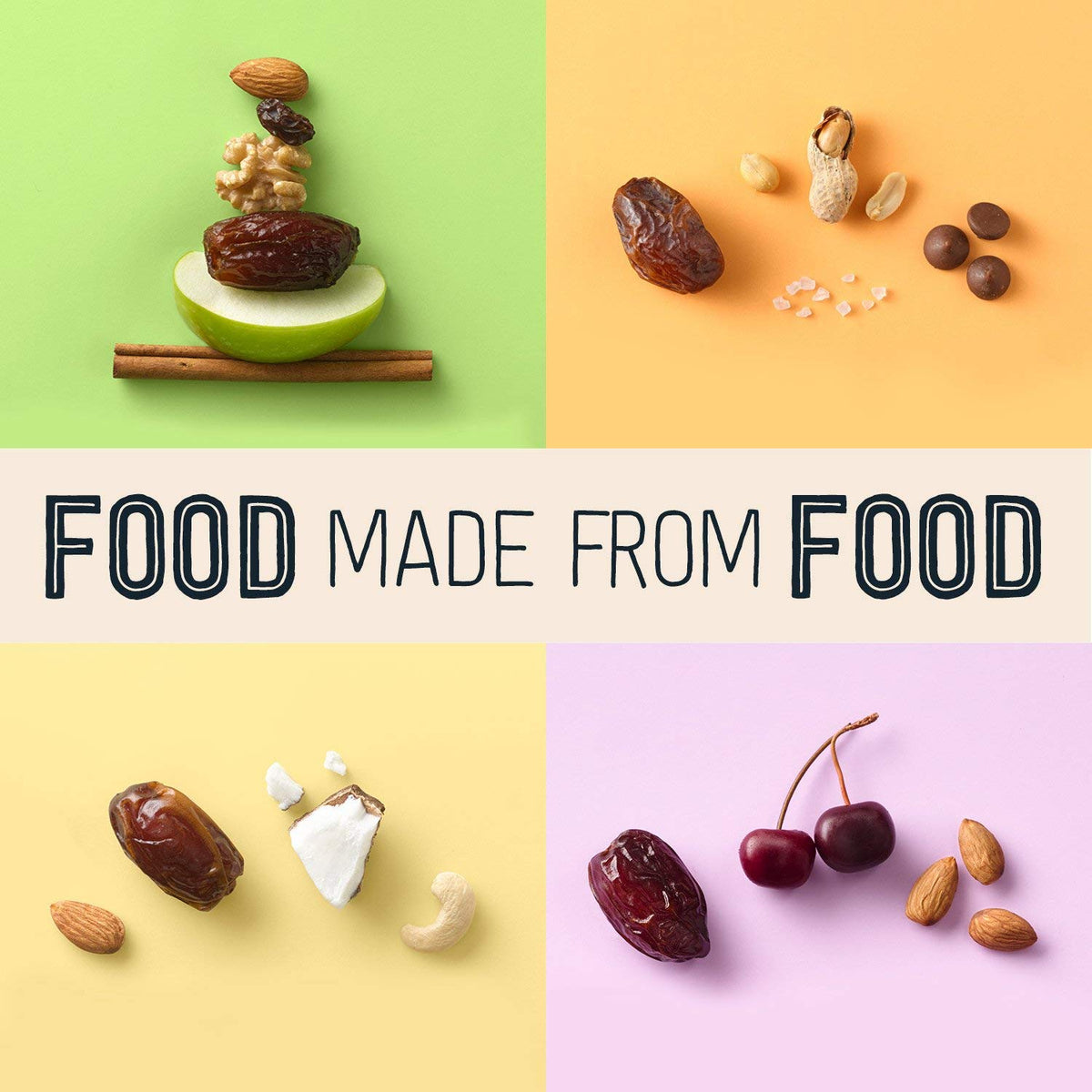 LÄRABAR dates and nuts ingredients, showcasing simple real-food components.