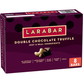 LÄRABAR Double Chocolate Truffle bar on a foil wrapper, quick energy on the go.