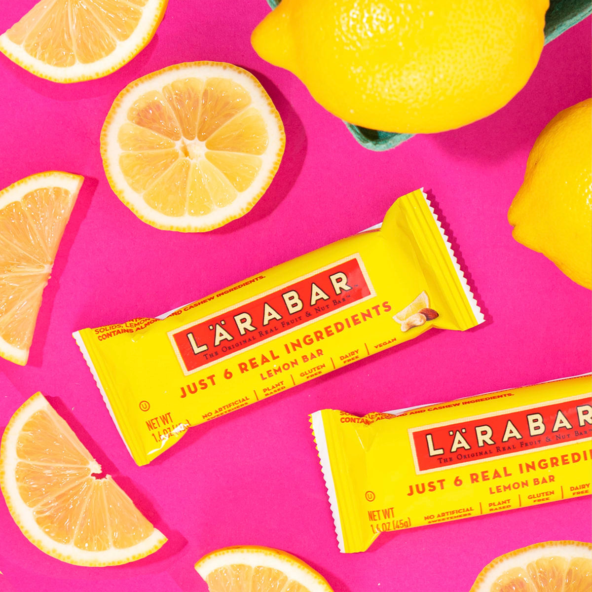 LÄRABAR Lemon Bar: zesty, gluten-free plant-based treat for afternoon pick-me-up.