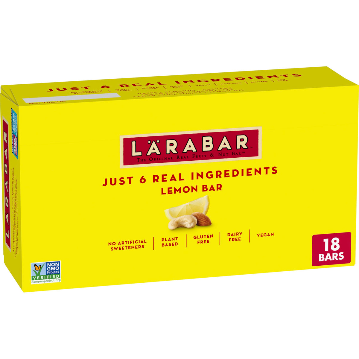 LÄRABAR Lemon Bar packaging front, a convenient grab-and-go vegan snack.