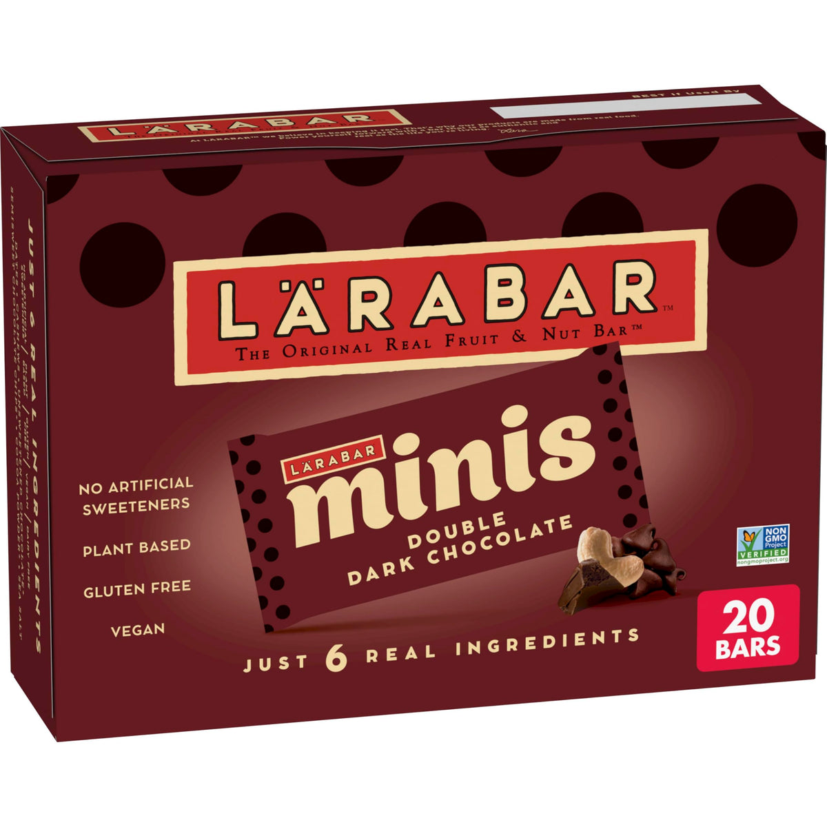 Larabar Minis Double Dark Chocolate packaging shown for on-the-go snacking