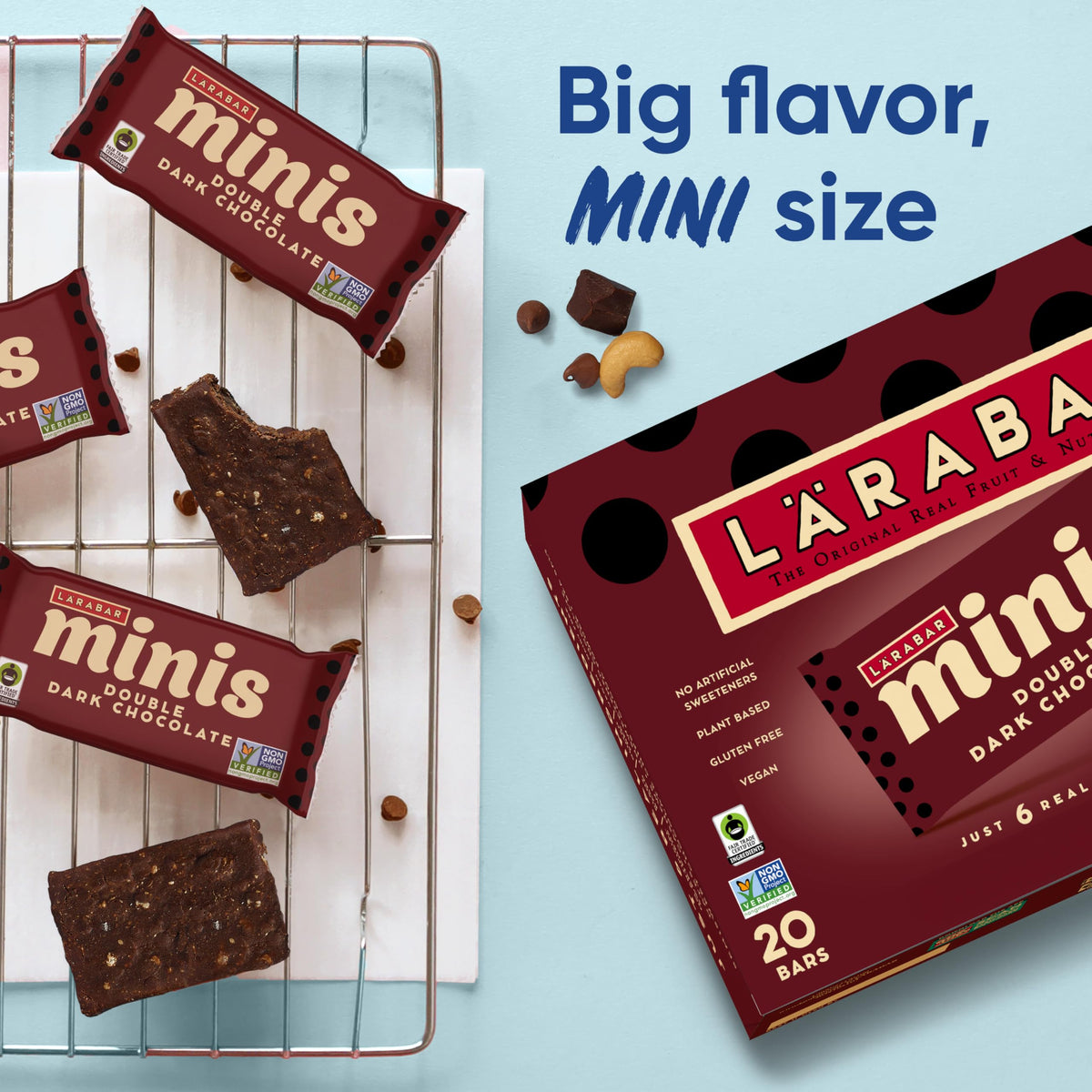 Chewy texture of a Larabar Minis Double Dark Chocolate bar