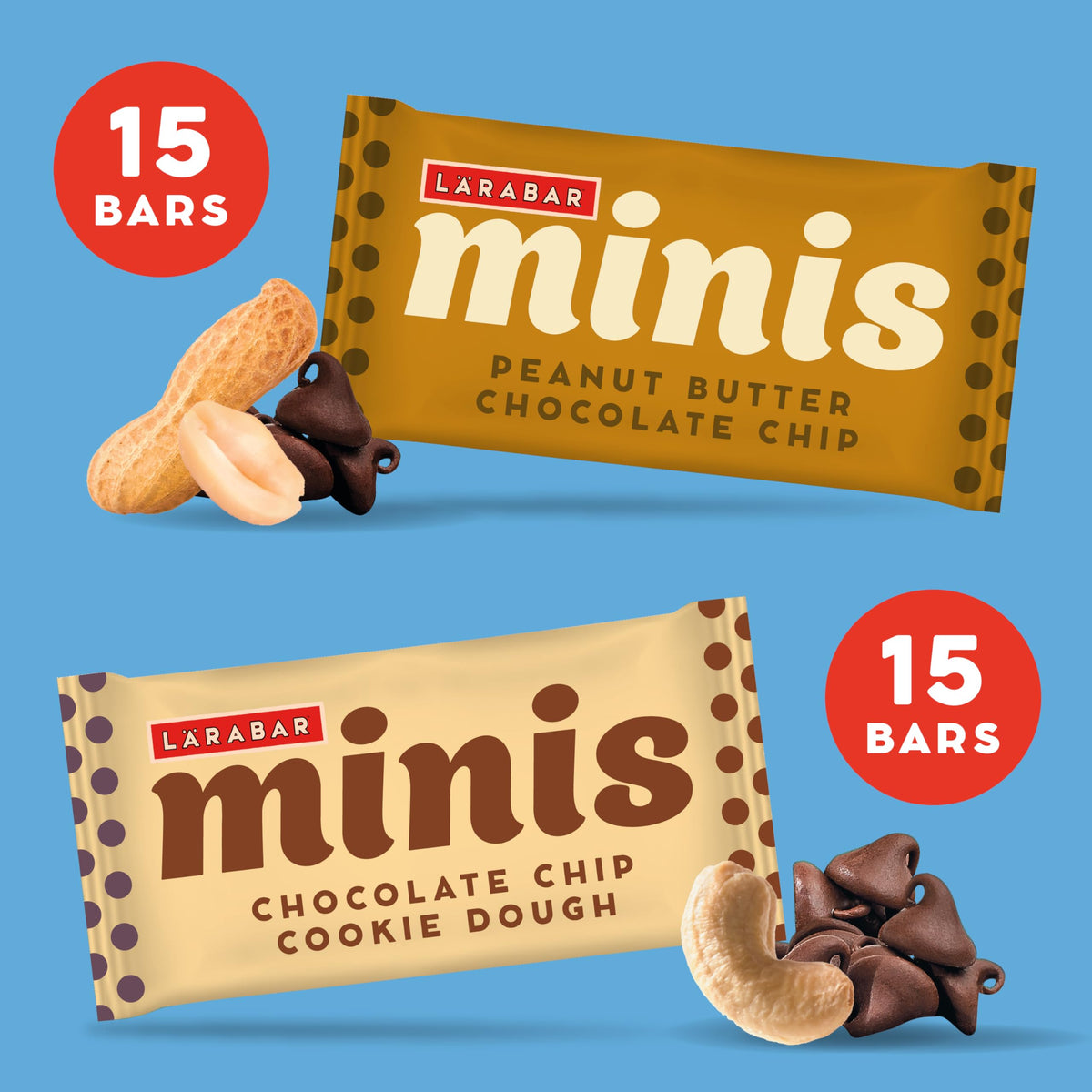 LÄRABAR Minis on-the-go snack in backpack, convenient portable packaging for busy days.