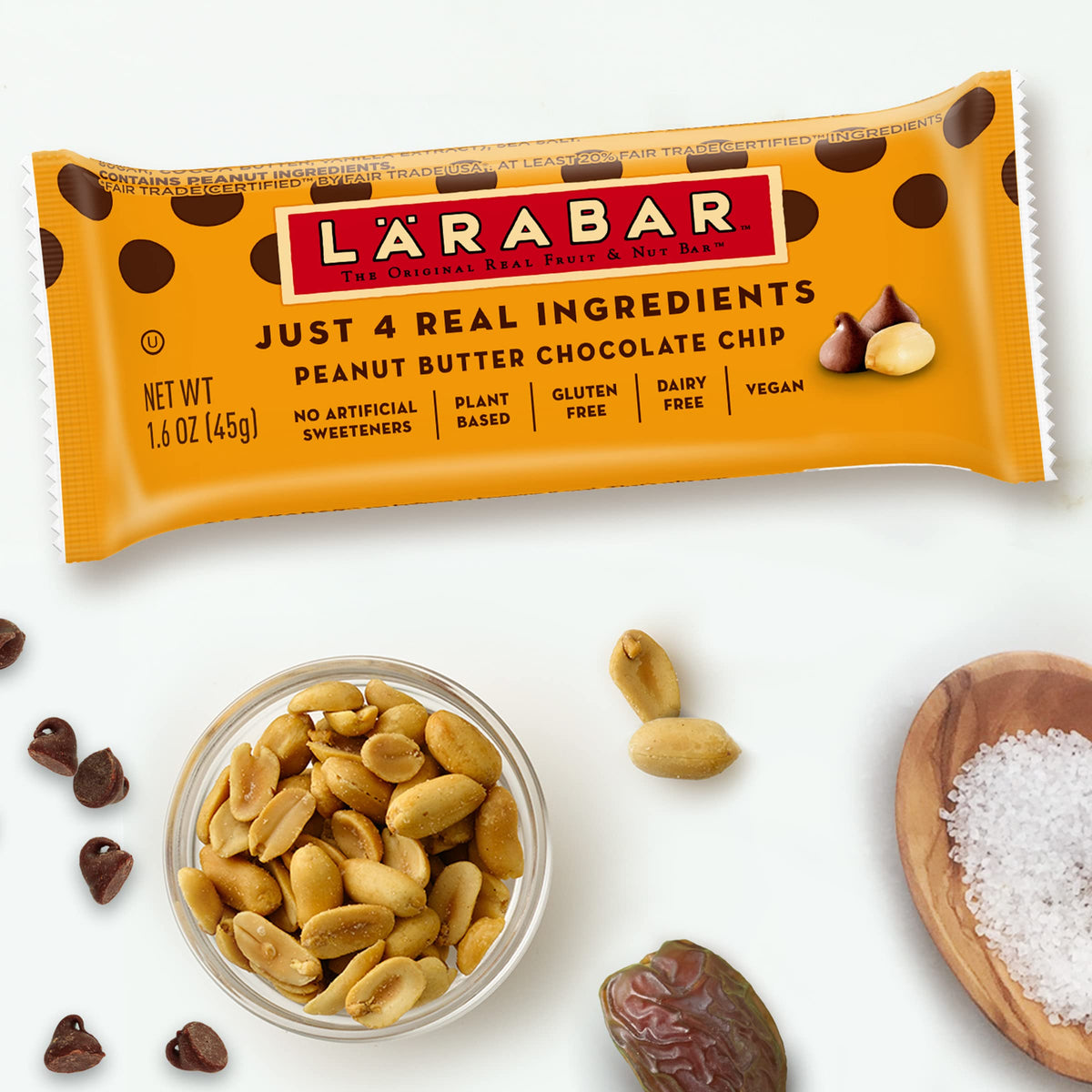 Close-up of Larabar Peanut Butter Chocolate Chip ingredients and texture