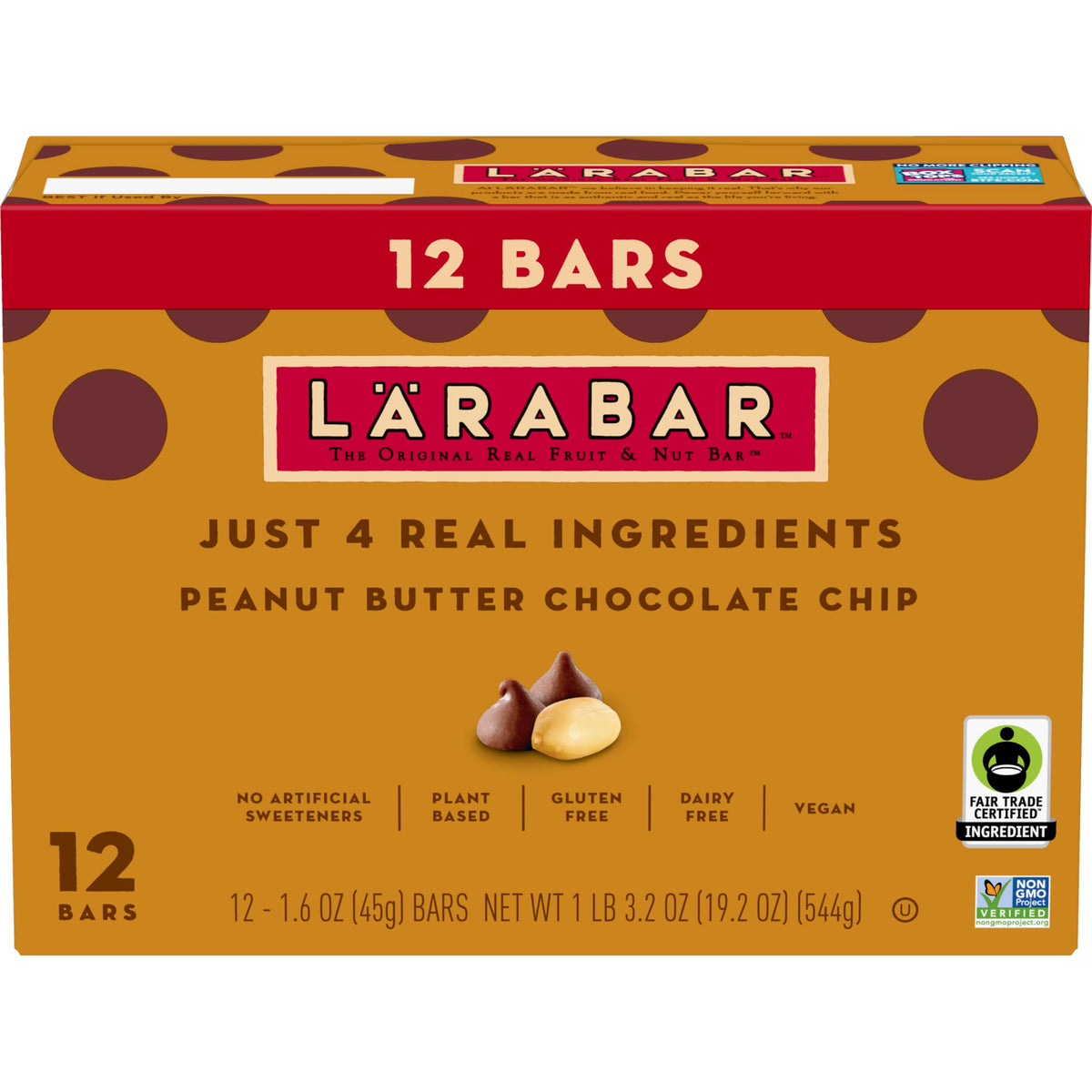LÄRABAR Peanut Butter Chocolate Chip close-up highlights four real ingredients