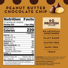 LÄRABAR Peanut Butter Chocolate Chip cross-section showing dates, peanuts, and chips for natural sweetness.