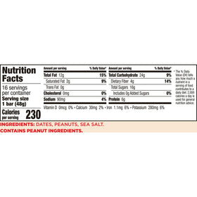 LARABAR Peanut Butter Cookie bar nutrition panel highlights protein and fiber