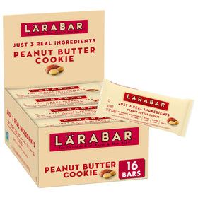 LARABAR Peanut Butter Cookie bar packaging highlighting real ingredients and vegan gluten-free status