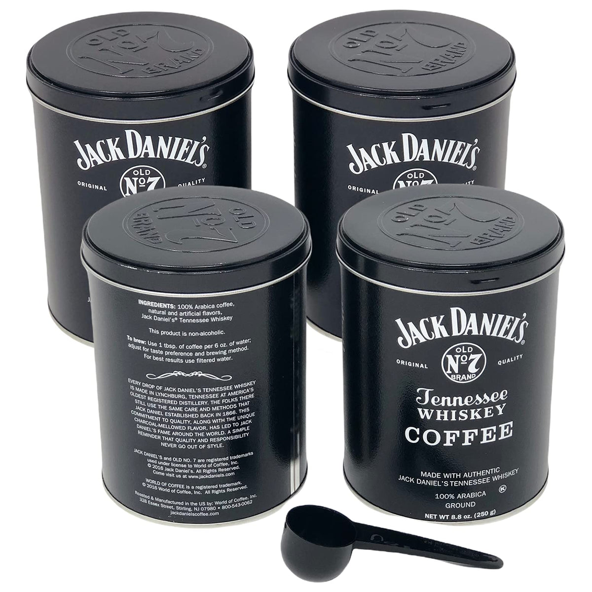 Lara's Gourmet Passions Jack Daniels Coffee tin packaging preserves aroma between uses.