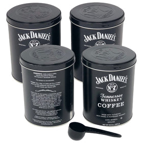 Lara's Gourmet Passions Jack Daniels Coffee tin packaging preserves aroma between uses.