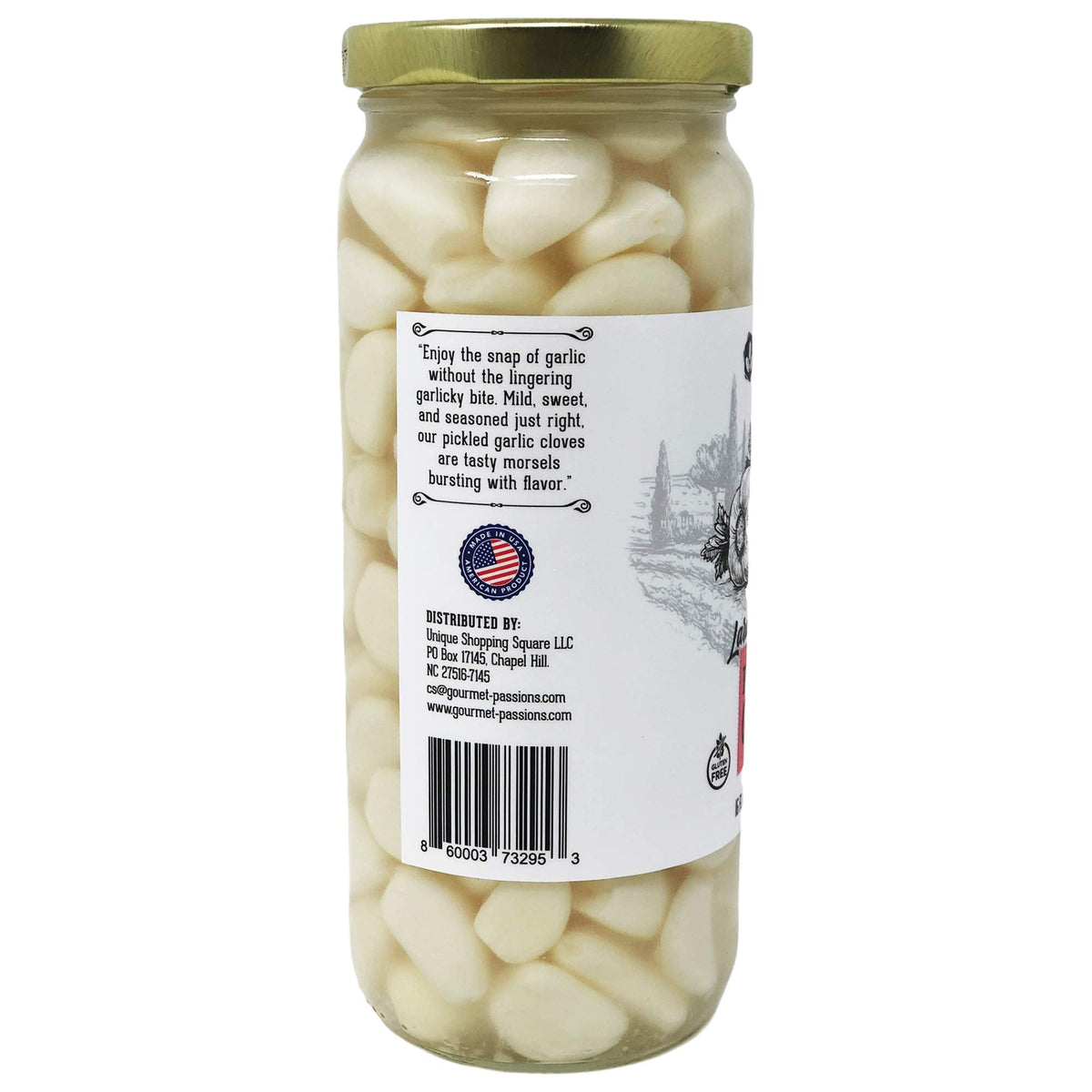 Lara's Gourmet Passions pickled garlic as salad topper for brightness and texture.