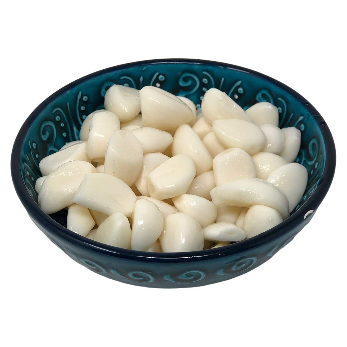 Lara's Gourmet Passions pickled garlic ready-to-eat snack straight from the jar.