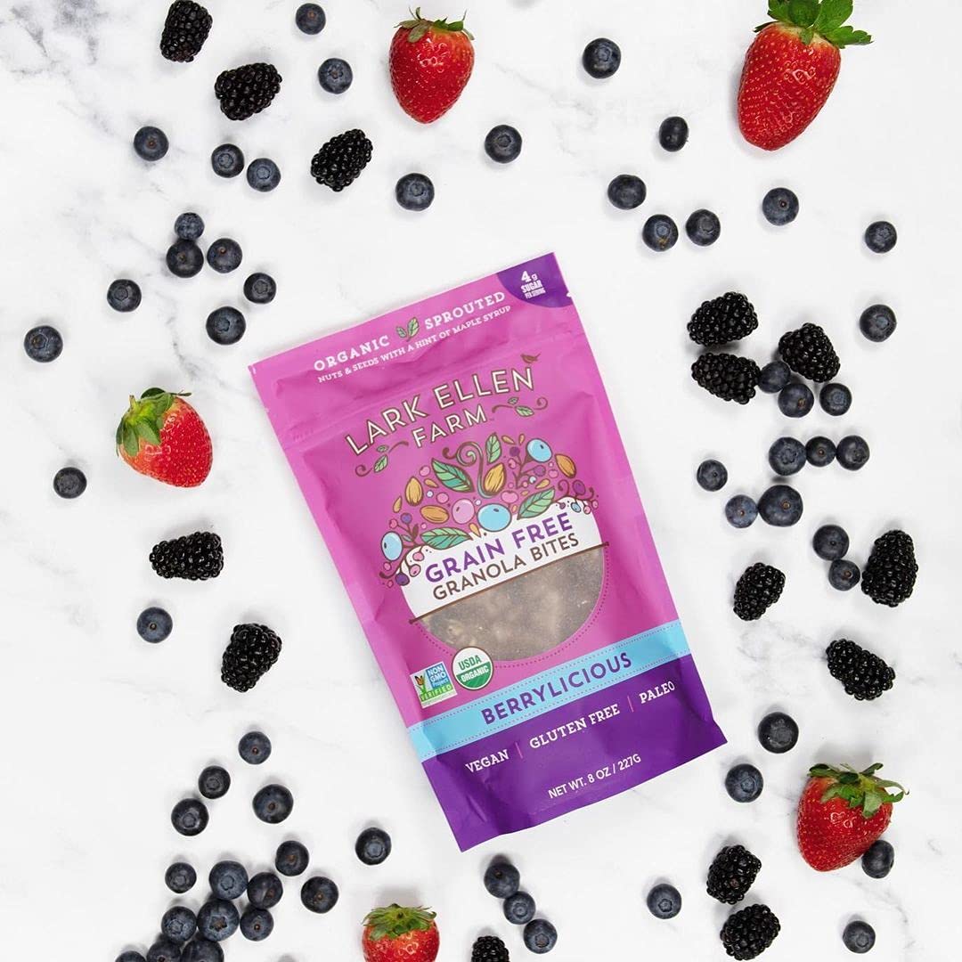 Sprouted nuts and berries in Berrylicious Granola Clusters by Lark Ellen Farm close-up