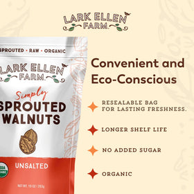 Lark Ellen Farm brand label on organic sprouted walnuts.