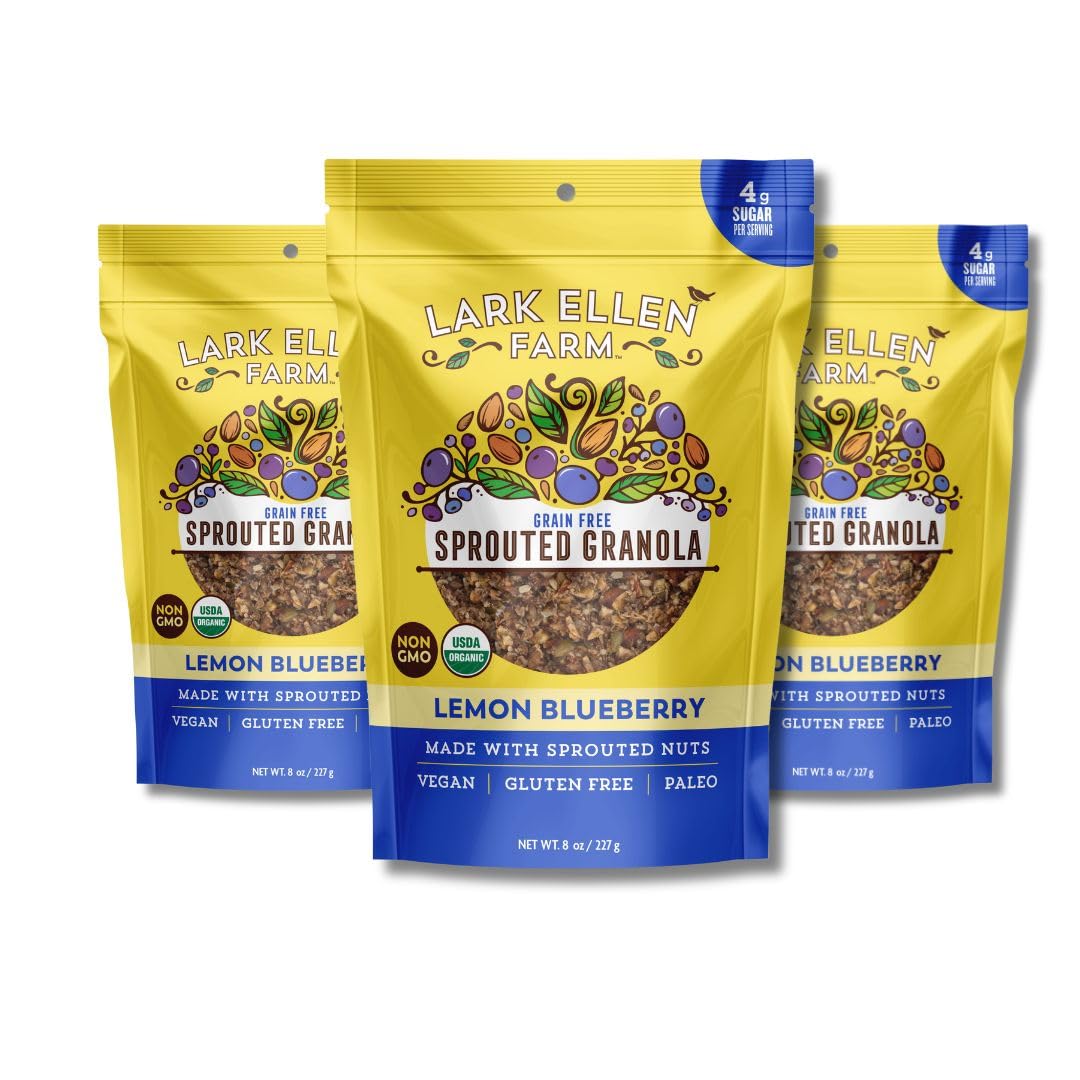 Lark Ellen Farm lemon-blueberry granola clusters, crisp and grain-free for a bright breakfast.