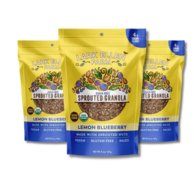 Lark Ellen Farm lemon-blueberry granola clusters, crisp and grain-free for a bright breakfast.