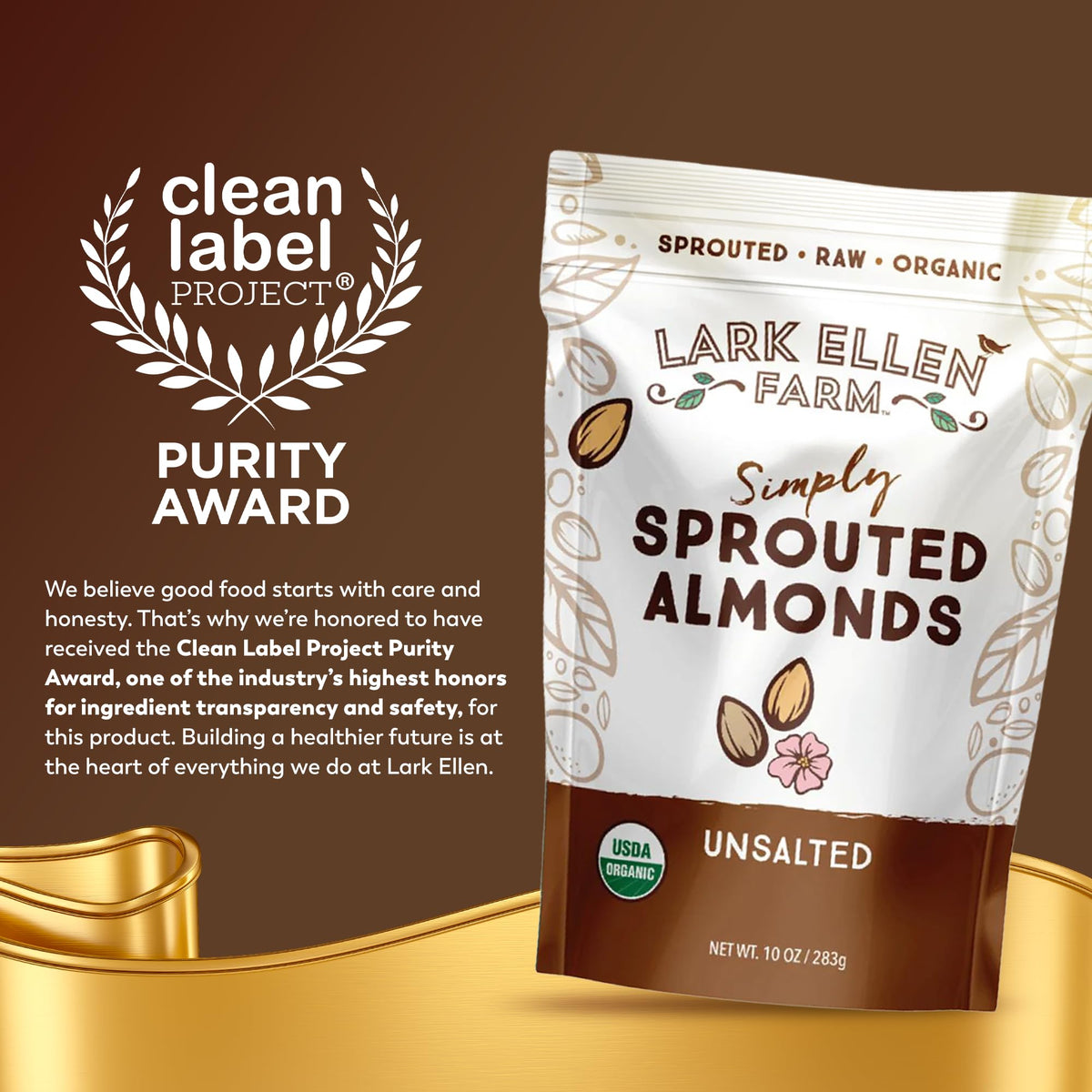Lark Ellen Farm organic sprouted almonds unsalted close-up crunch highlighting texture and flavor.
