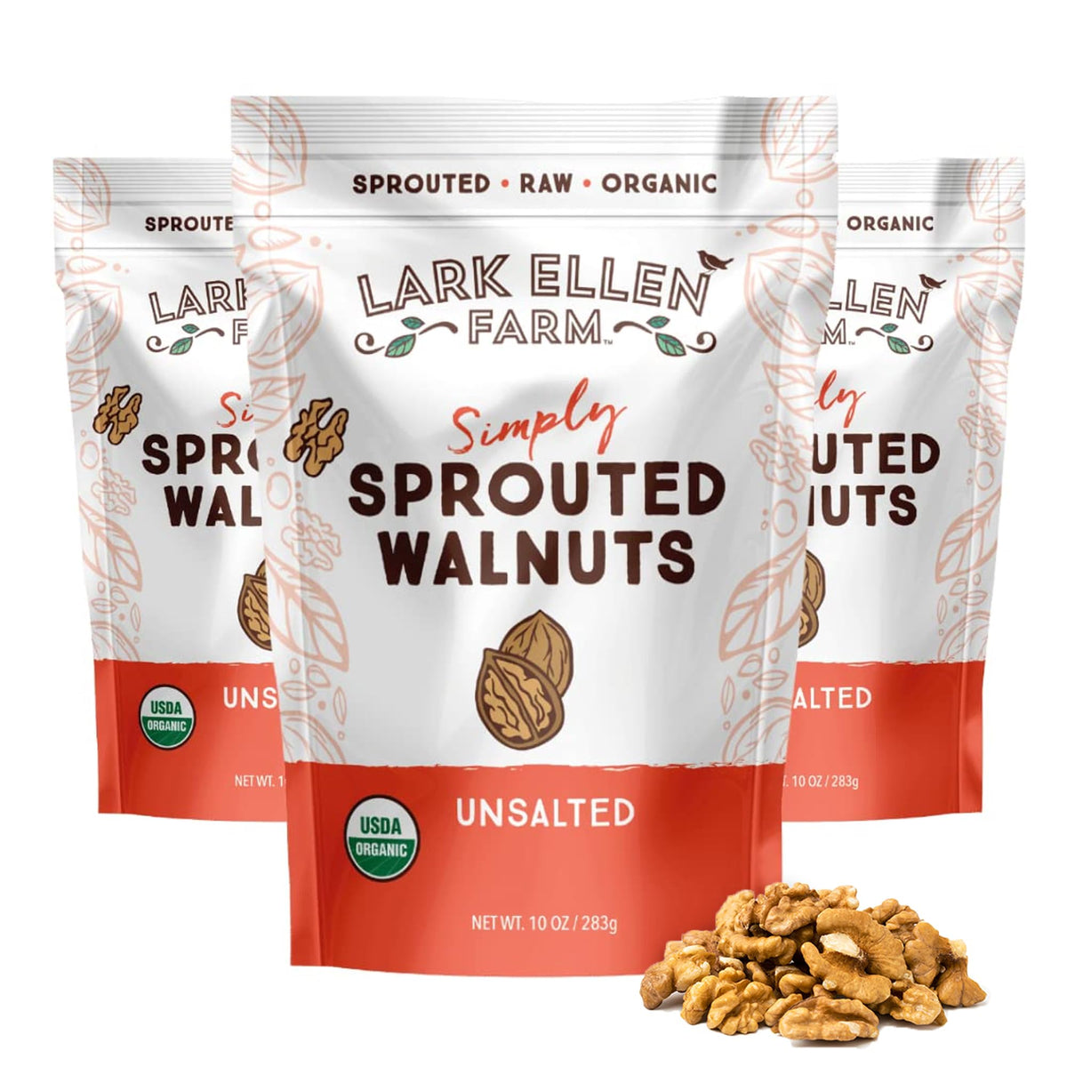 Lark Ellen Farm organic sprouted walnuts raw 10oz pack for a protein-rich snack.