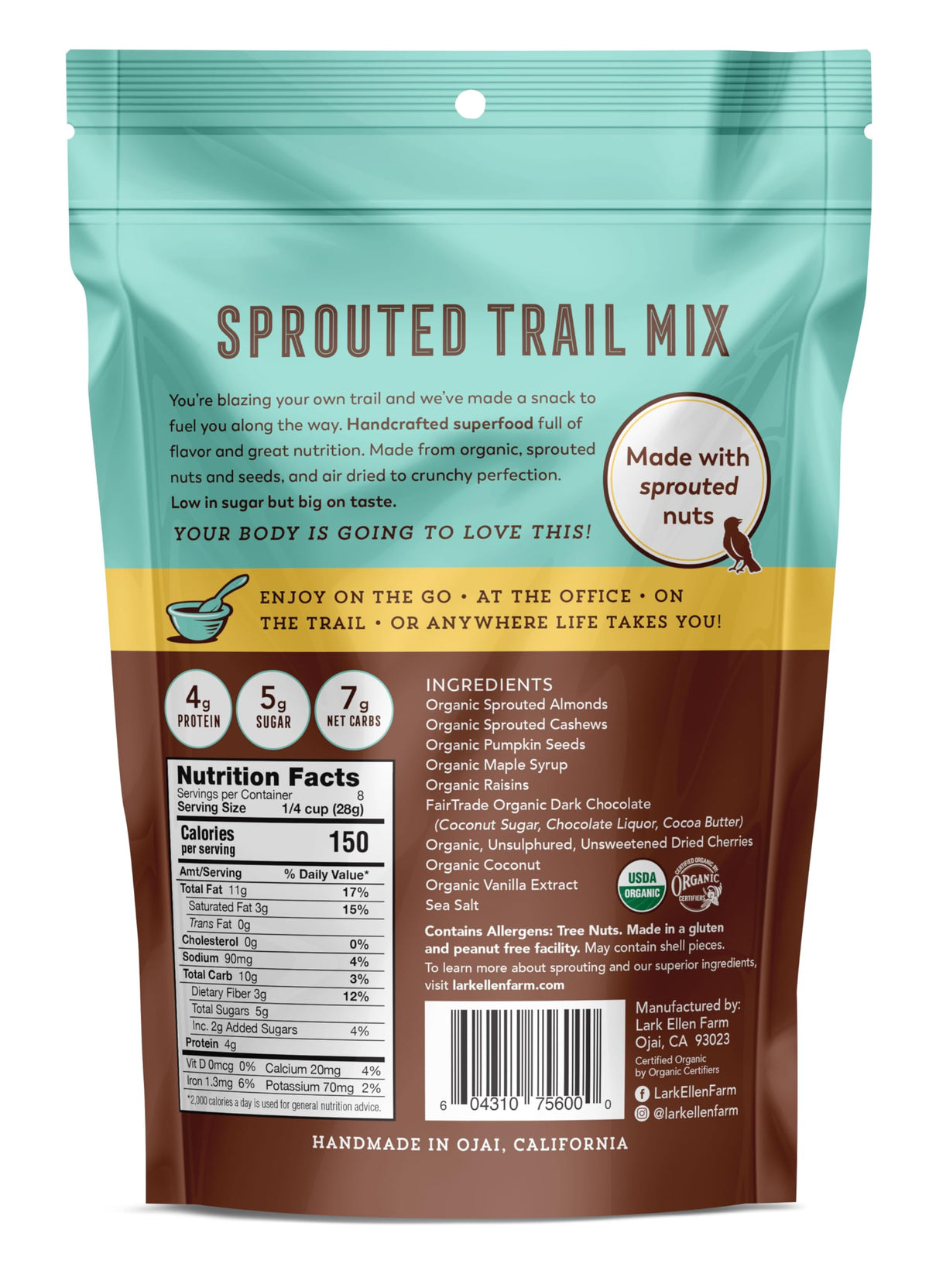 Resealable bag image showing freshness on the go with Lark Ellen Farm.