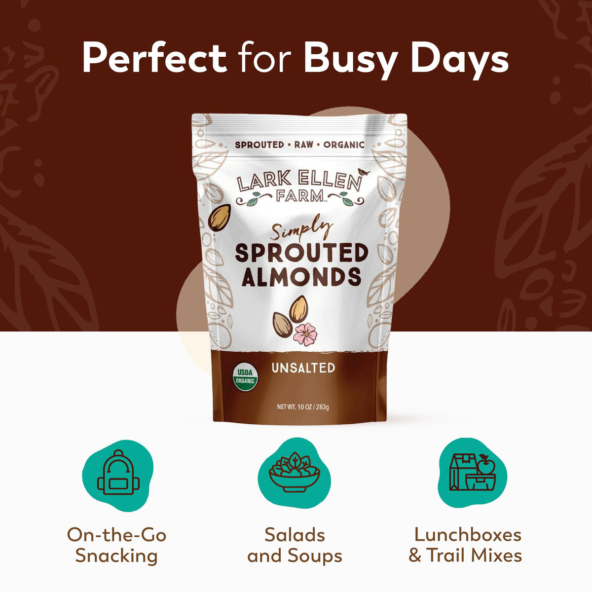 Lark Ellen Farm sprouted almonds snack idea for office.