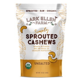 Lark Ellen Farm Sprouted Cashews front bag view for on-the-go snacking.