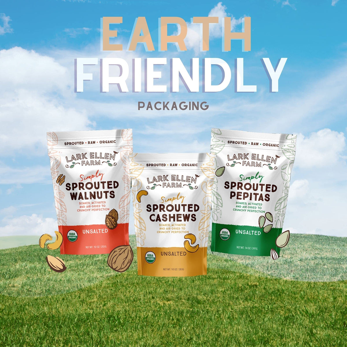 Lark Ellen Farm Sprouted Cashews in a pantry setup for easy snacking.