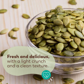 Lark Ellen Farm sprouted pumpkin seeds kept fresh in a resealable bag for snacking