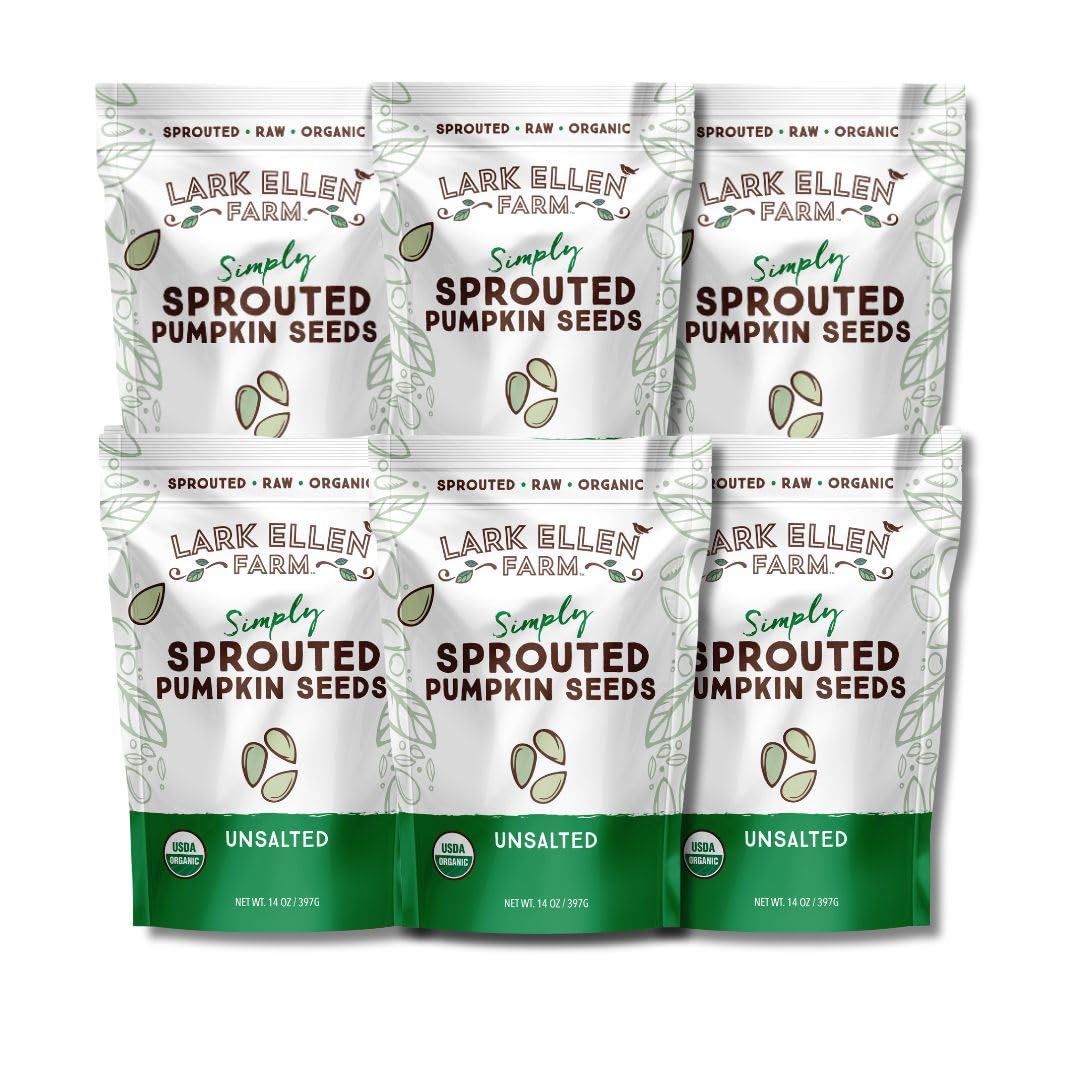 Lark Ellen Farm sprouted pumpkin seeds in resealable bag for on-the-go snacking