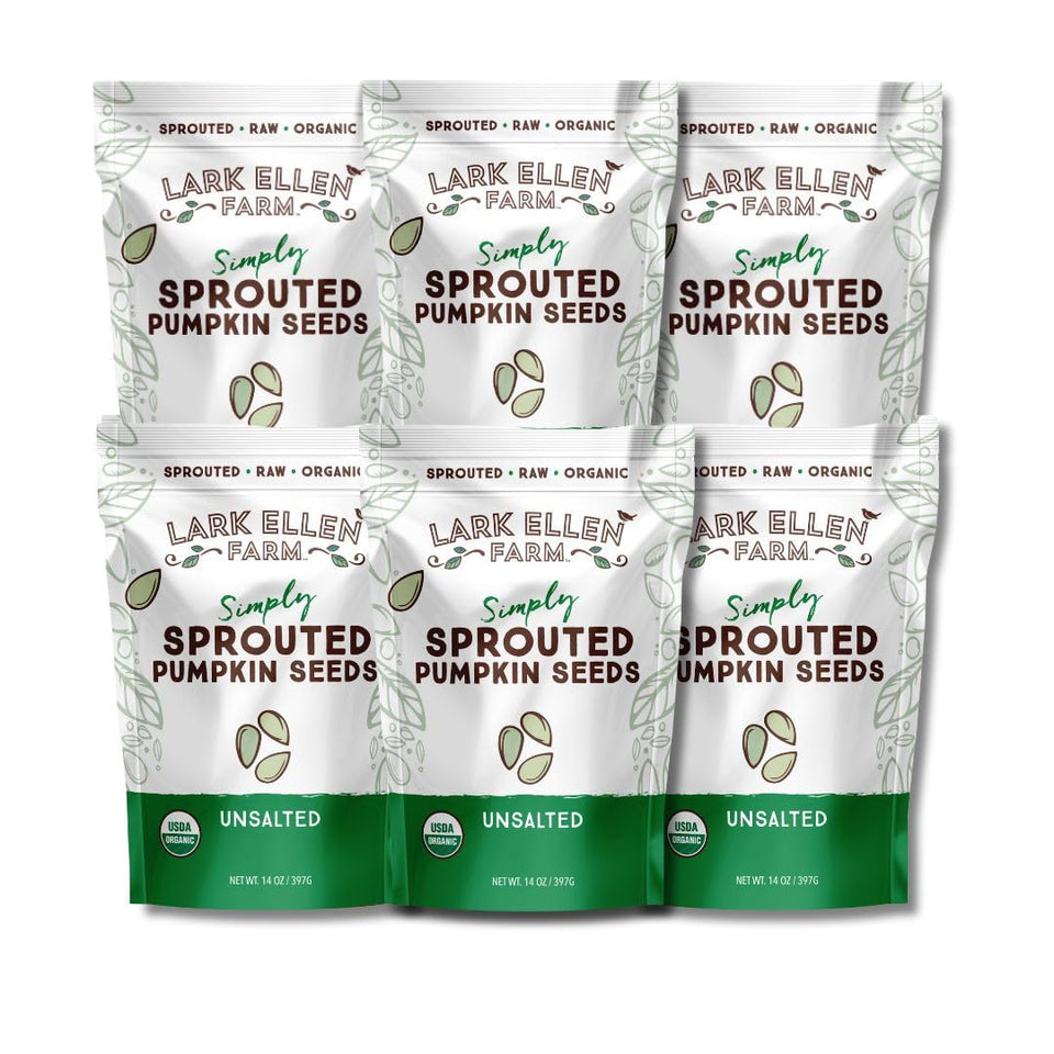Lark Ellen Farm sprouted pumpkin seeds in resealable bag for on-the-go snacking