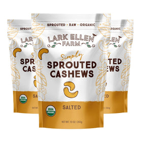 Lark Ellen Farm sprouted salted cashews in pack ready for on-the-go snacking