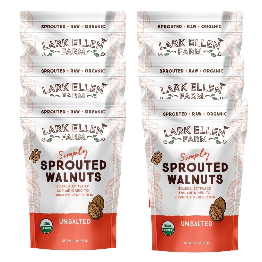 Lark Ellen Farm sprouted walnuts bag front—protein-rich, grab-and-go snack.
