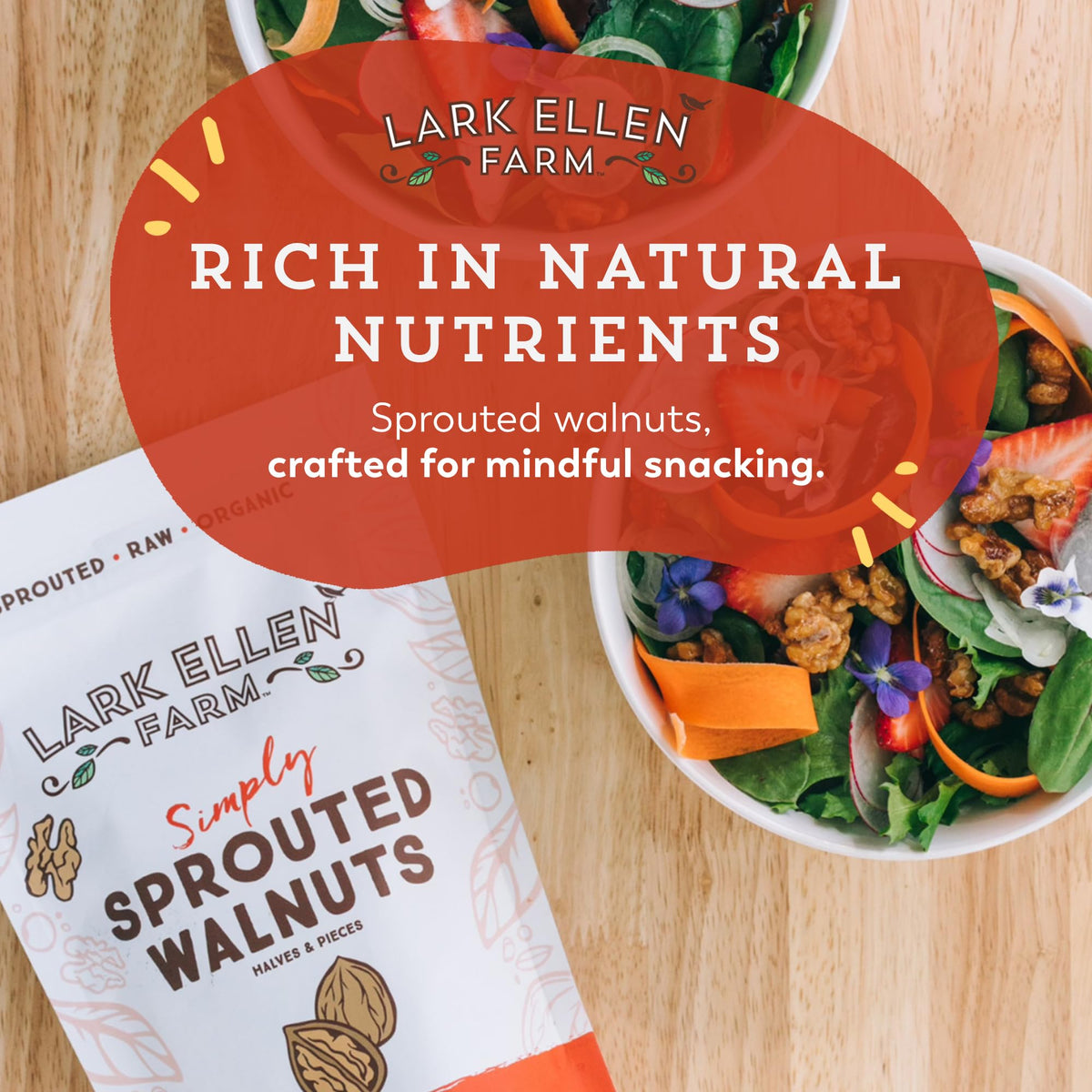 Lark Ellen Farm sprouted walnuts in a bowl ready for snacking.