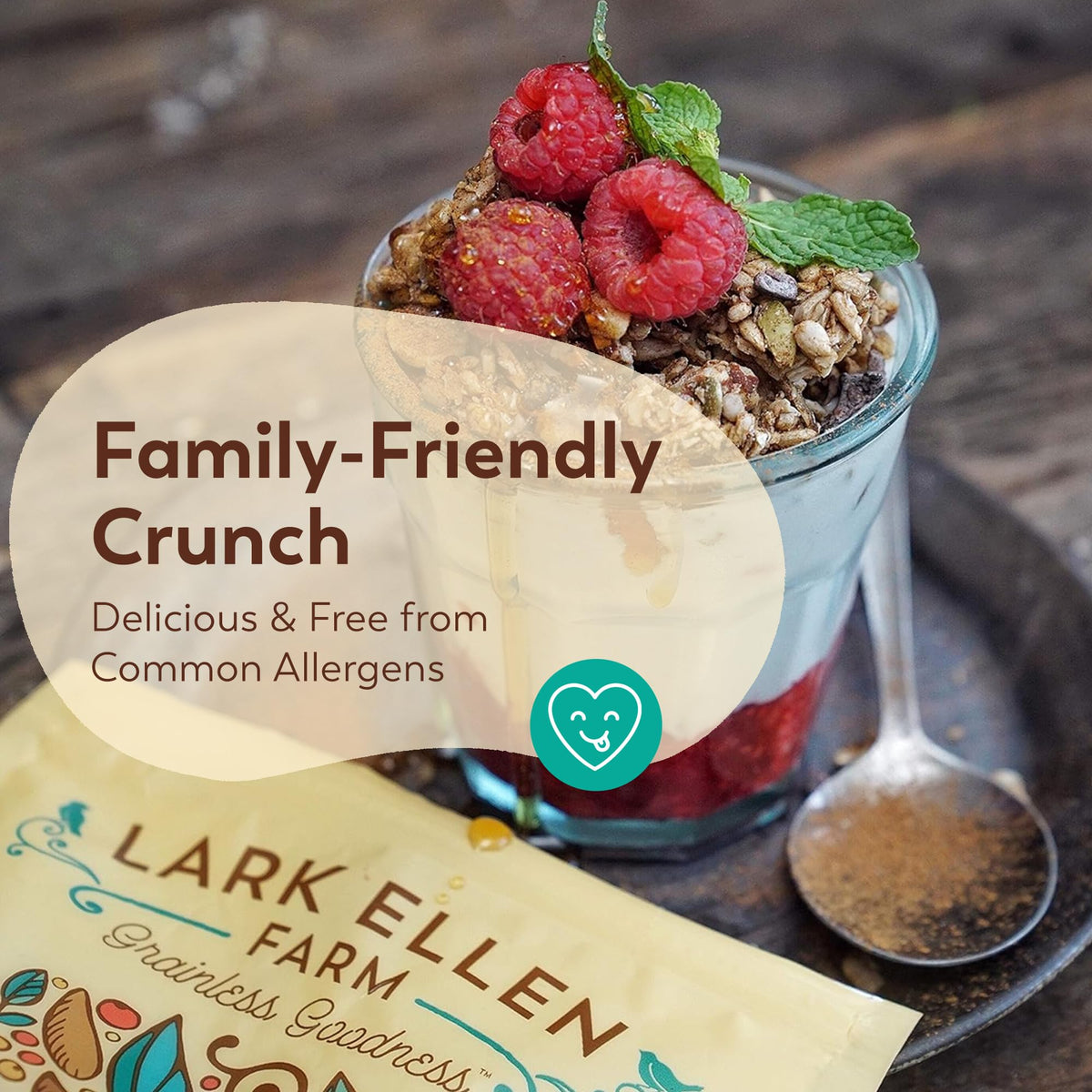 Lark Ellen Farm Vanilla Cinnamon Granola Clusters three-pack offer on shelf.