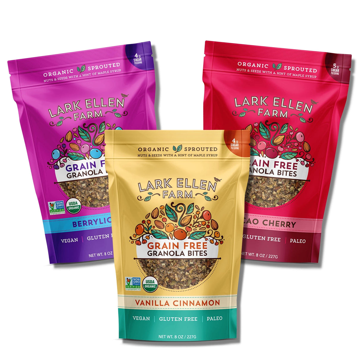 Lark Ellen Farm Vanilla Cinnamon granola clusters in a bowl, gluten-free breakfast with yogurt
