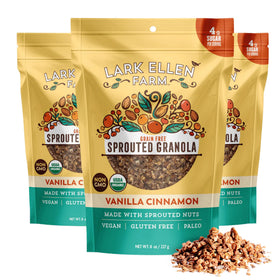 Lark Ellen Farm Vanilla Cinnamon Granola Clusters pack in a resealable bag for on-the-go crunch.