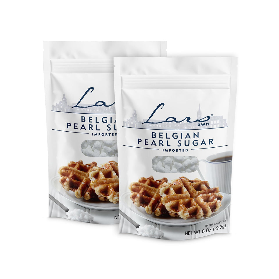 Lars' Own Belgian Pearl Sugar 2-pack in a resealable pouch for Liège waffles.