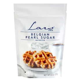 Lars' Own Belgian Pearl Sugar 8-ounce box front, ideal for Belgian waffles caramelization.