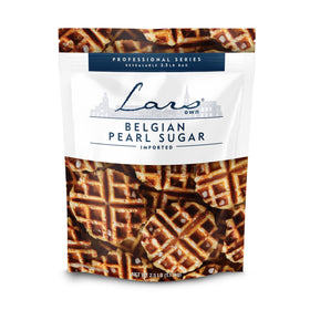 Lars' Own Belgian large pearl sugar bag on shelf for Liège waffles.