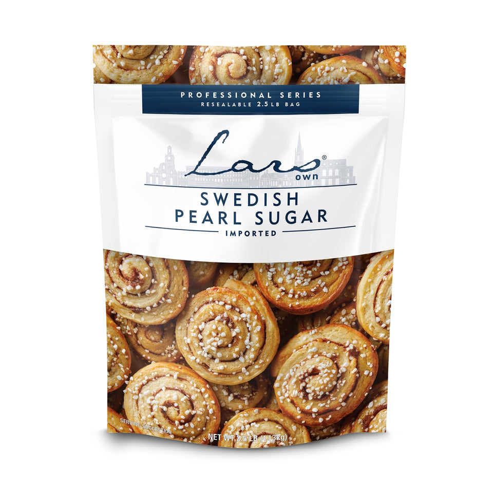 Lars' Own Swedish Pearl Sugar bag front view for decorative topping.