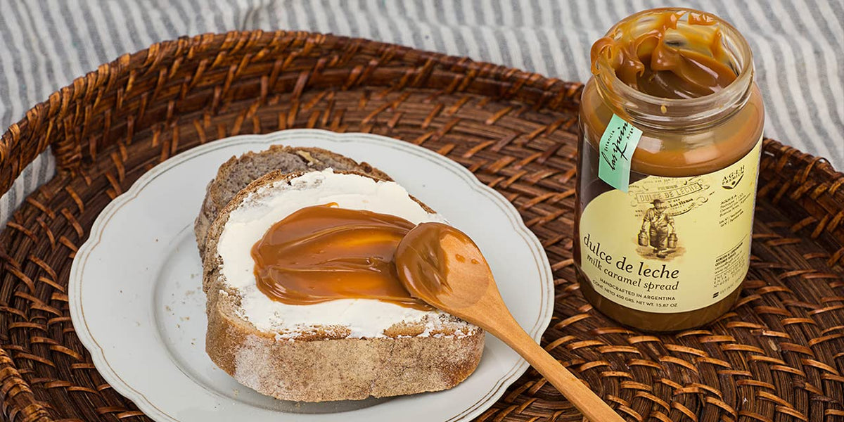 Label on Las Quinas Dulce de Leche illustrating Argentina handcrafted origin