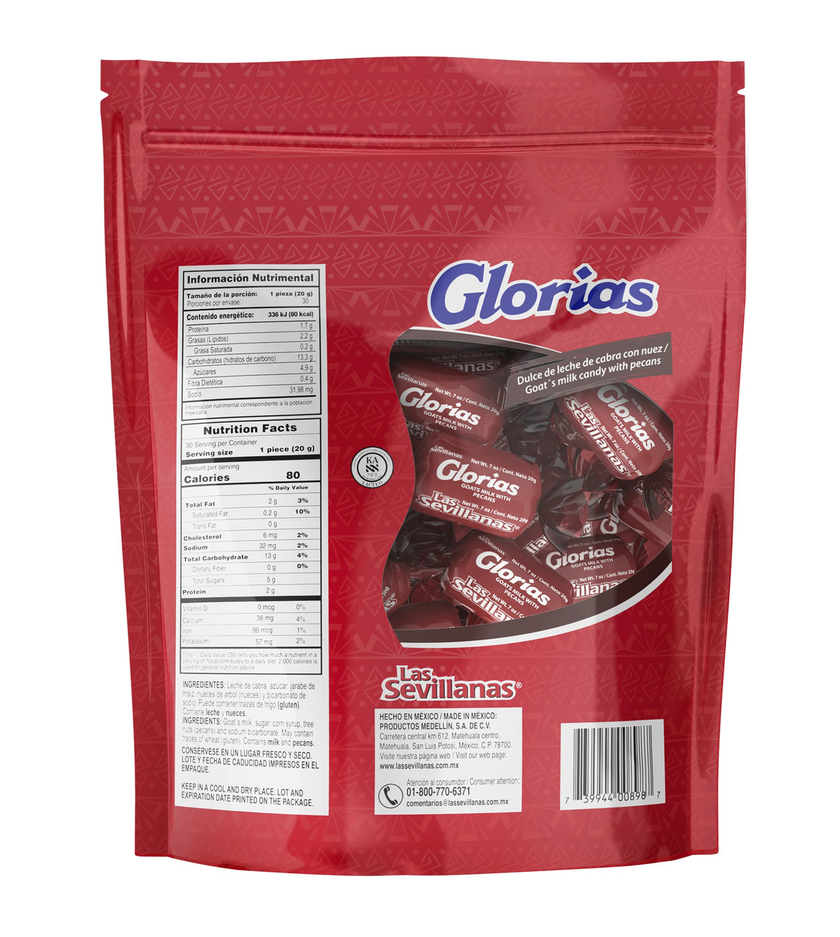 Gloria Dulce de Leche Candies with Pecans close-up shows creamy texture and nuts.