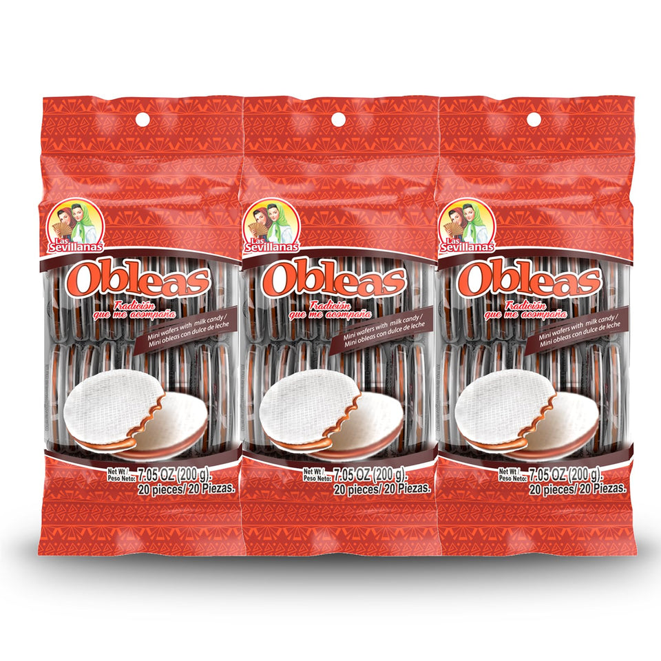 Las Sevillanas obleas with dulce de leche wafers show crisp layers with creamy filling, great for sharing.