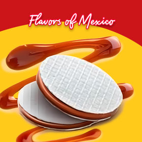 Las Sevillanas Obleas closeup shows creamy dulce de leche filling and smooth texture