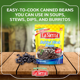 La Sierra refried black beans stovetop preparation in pan