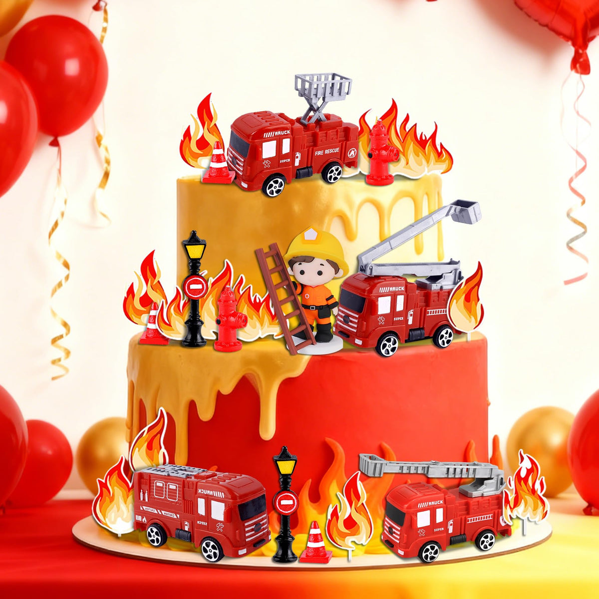 LAST HOE DOWN fire truck cake topper adds action to your celebration